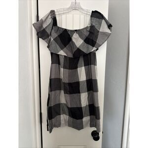 Who What Wear Off the‎ Shoulder Short Dress Womens Medium Buffalo Plaid Lined